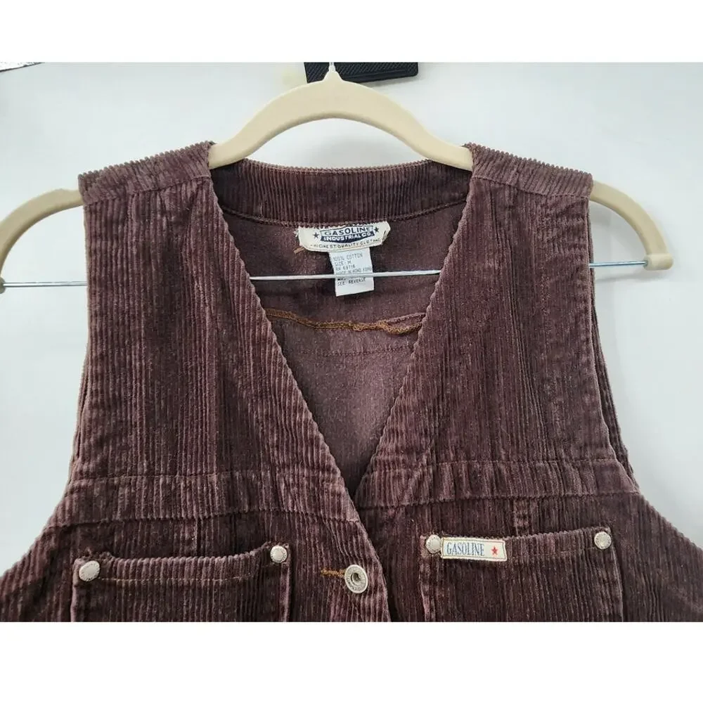 Vintage Gasoline Industry Brown Corduroy Sleeveless Mini‎ Dress Size Medium